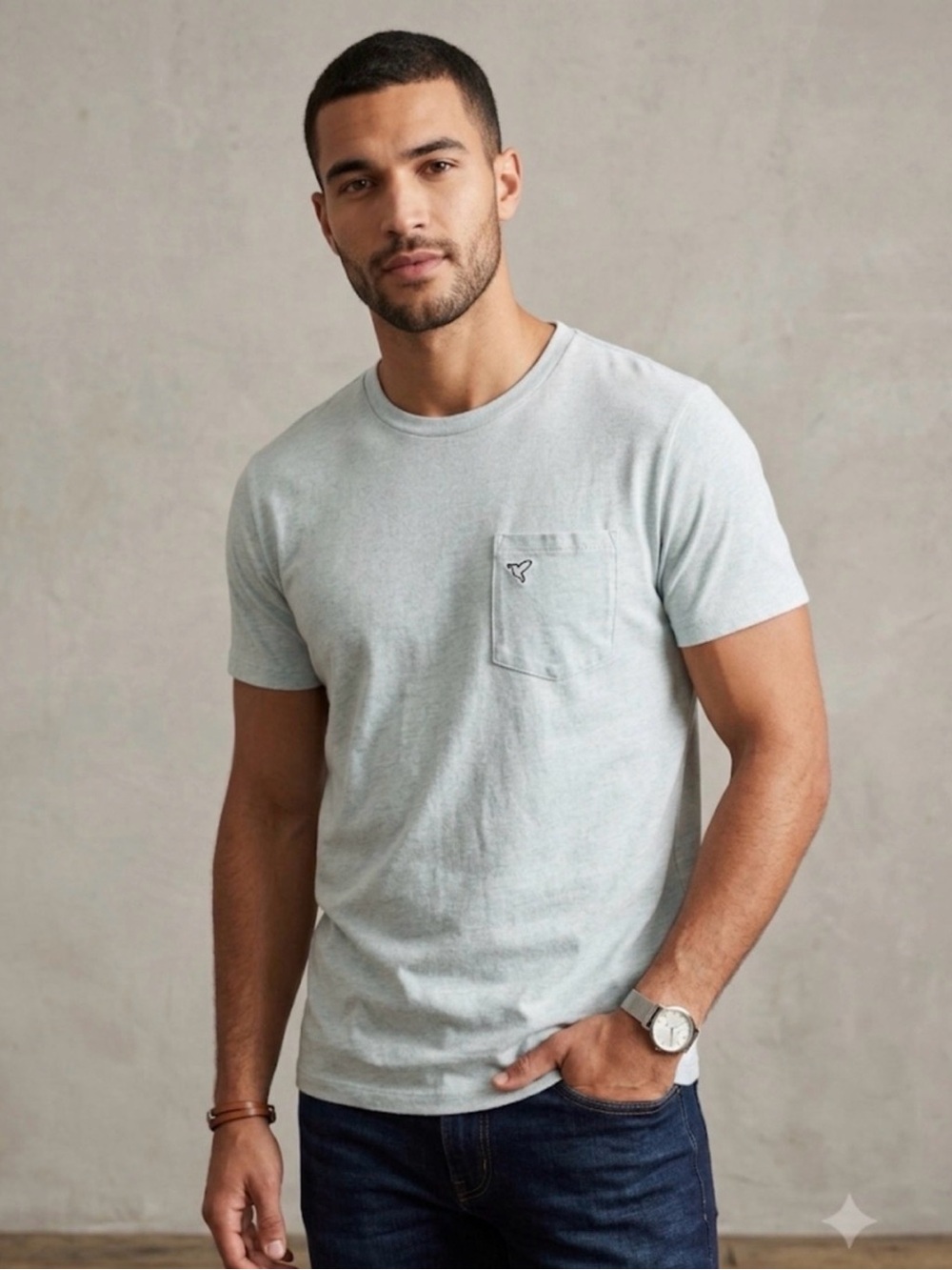 Birddogs Crew Neck Pocket T-Shirt in Light Blue Heather Size L